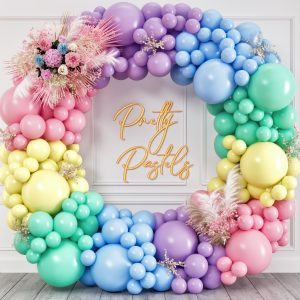 100 Pastel Balloons Assorted Colors & Size – Rainbow Birthday Party Decorations – Macaron Balloons in Blue, Purple, Yellow, Green & Pink – Matte Colored Supplies for Spring, Candy, Easter, & Unicorn