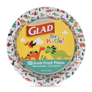 Glad for Kids Dinosaur Paper Plates, 8.5 Inch, Soak Proof, 20 Count