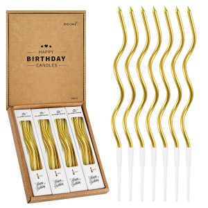 PHD CAKE 24-Count Gold Spiral Long Thin Metallic Birthday Candles, Cake Candles, Birthday Parties, Wedding Decorations, Party Candles