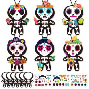 24Pcs Day of The Dead Craft for Kids, DIY Sugar Skull Stickers Kit