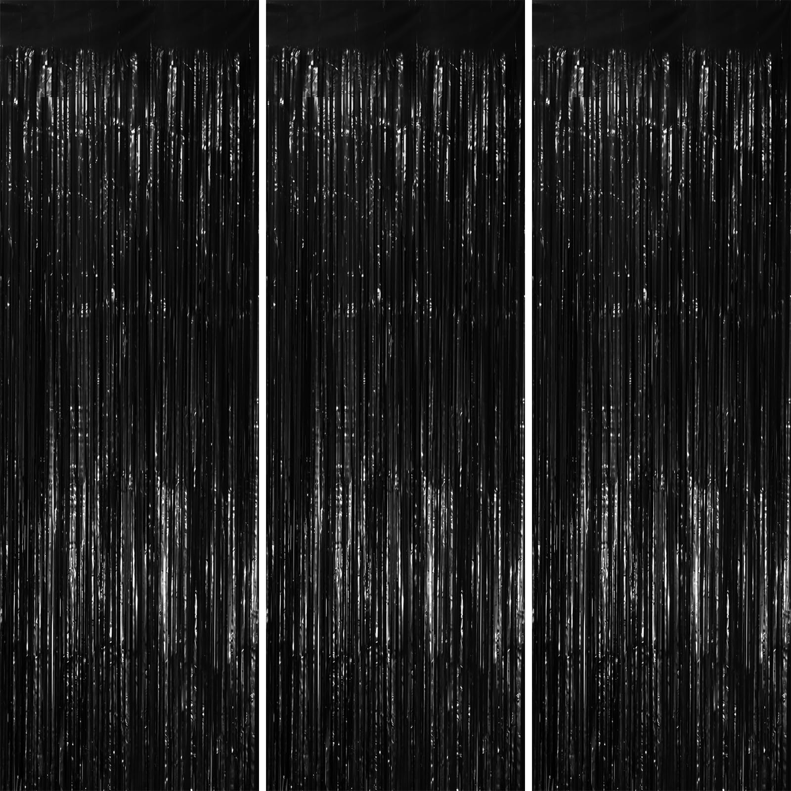 Voircoloria Black Foil Fringe Backdrop Curtains, 3.3x8.2ft, 3 Pack