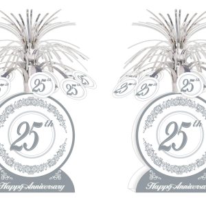 Beistle S50513AZ2 25th Anniversary Centerpieces 2 Piece, 13", Silver/White