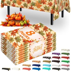 Pureegg Plastic Table Cloth Disposable 8 Pack 54 x 108 Inch, Autumn Maple