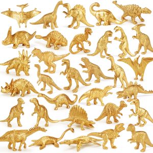 Gold Plastic Mini Dinosaur Figures Toys 48PCS Party Favors Supplies Birthday Dino Cupcake Toppers Prizes Box Toddler Kids Goodie Bags Pinata Easter Eggs Filler Basket Stuffer Classroom Prizes Bulk Toy