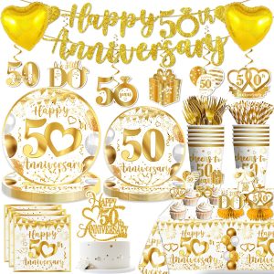162Pcs cocomigo 50th Anniversary Decorations Tableware Set, 25 Serves