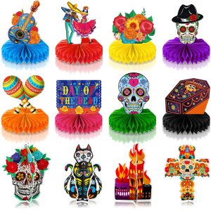 Faccito 12 Pcs Day of The Dead Honeycomb Centerpieces Sugar Skull Decor