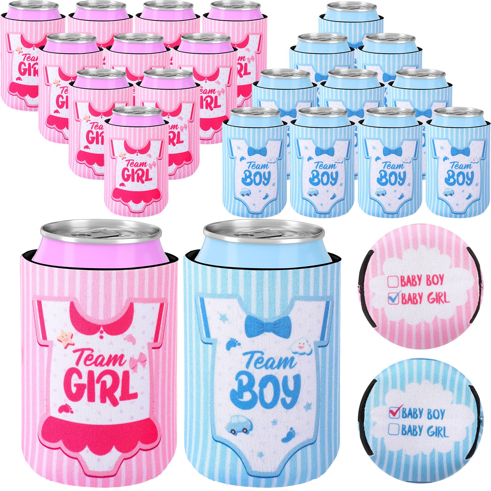 Ninehaoou 36 Count Boy or Girl Gender Reveal Decorations Team Girl Team Boy Can Coolers Sleeves Gender Reveal Can Coolers Pink and Blue Coolies for Baby Party Supplies