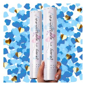 PrimePure Gender Reveal Confetti Cannon, Heart Shaped, Blue Paper, 2 Pack