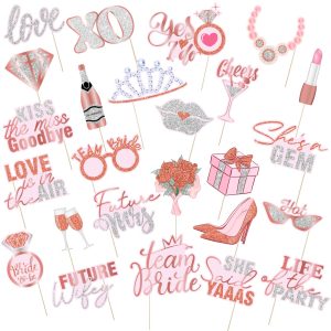 26 Pieces Bridal Shower Wedding Photo Booth Props Bachelorette Photo Props