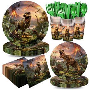 168pcs Dinosaur Party Supplies Paper Plates Napkins Dino World Decorations