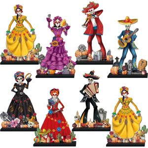 Amyhill 8 Pcs Dia De Los Muertos Table Decorations for Altar Wooden Decor
