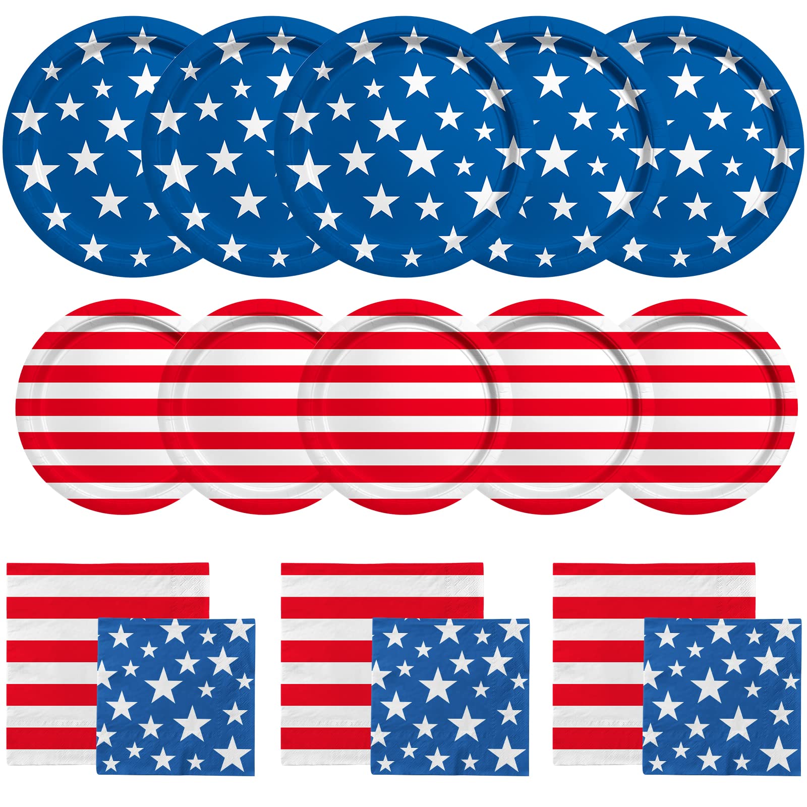 American Flag Patriotic Party Supplies Disposable dinner paper plates dessert paper plates Napkins and Cocktail napkins for Veterans Day Election Day 4th of July Independence Day Decorations, Serve 50