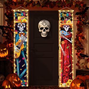 Halloween Decorations Dia De Los Muertos Lighted Porch Sign Banners Halloween Decor Mexico Day of The Dead Porch Signs Banner Indoor Outdoor Wall Door Party Decor Decoration Ornaments