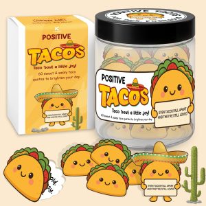 Positive Taco Jar 60 Positive Affirmation Cards Funny Birthday Gifts for Women Men Son Dad Mom Daughter Sister Friend Coworkers Student Teacher Back to School Gifts Mexican Fiesta Party Decorations