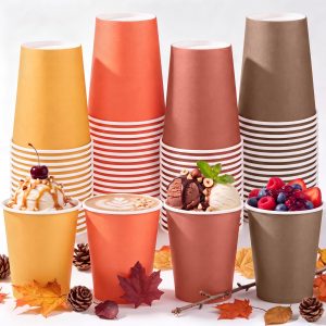 URATOT 60 Pieces 9 Ounce Disposable Paper Cups Autumn Color Party Cups Thanksgiving Fall Drinking Cups for Party, DIY, and Holiday, 4 Colors