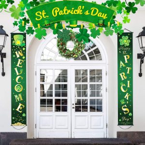 Blulu St. Patrick Day Decoration Set Happy St. Patrick's Day Porch Sign Welcome Banner Shamrock Clover Flag for Indoor/outdoor Decoration Party (color 9)