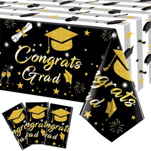 CESOF Graduation Tablecloth Party Decorations Class of 2026, Black and Gold