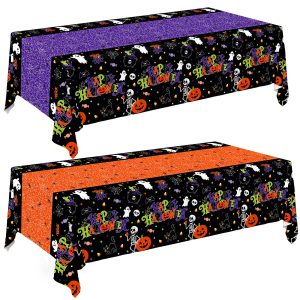 2 Pack Halloween Tablecloth, 54 x 108 Inch Disposable Plastic Table Cover, Halloween Party Supplies for Halloween Decor