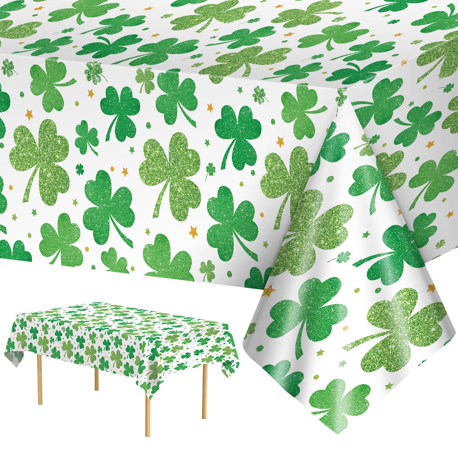 3 Pack St Patricks Day Tablecloth - Lucky Green Shamrock St Patrick's Tablecloths Set, Disposable Plastic St Patrick Table Cloth Cover for Happy St. Patrick's Day Dinner Table Decor Party Supplies