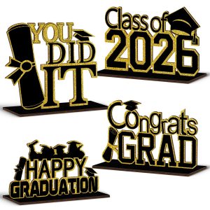 KSKSPE 4 PCS 2026 Graduation Wooden Decorations,Black