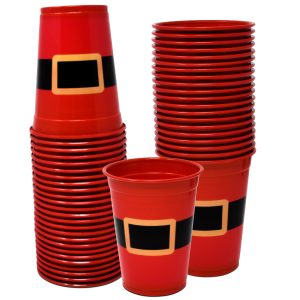 Gift Boutique 50 Pack Disposable Plastic Christmas Cups 16 oz.
