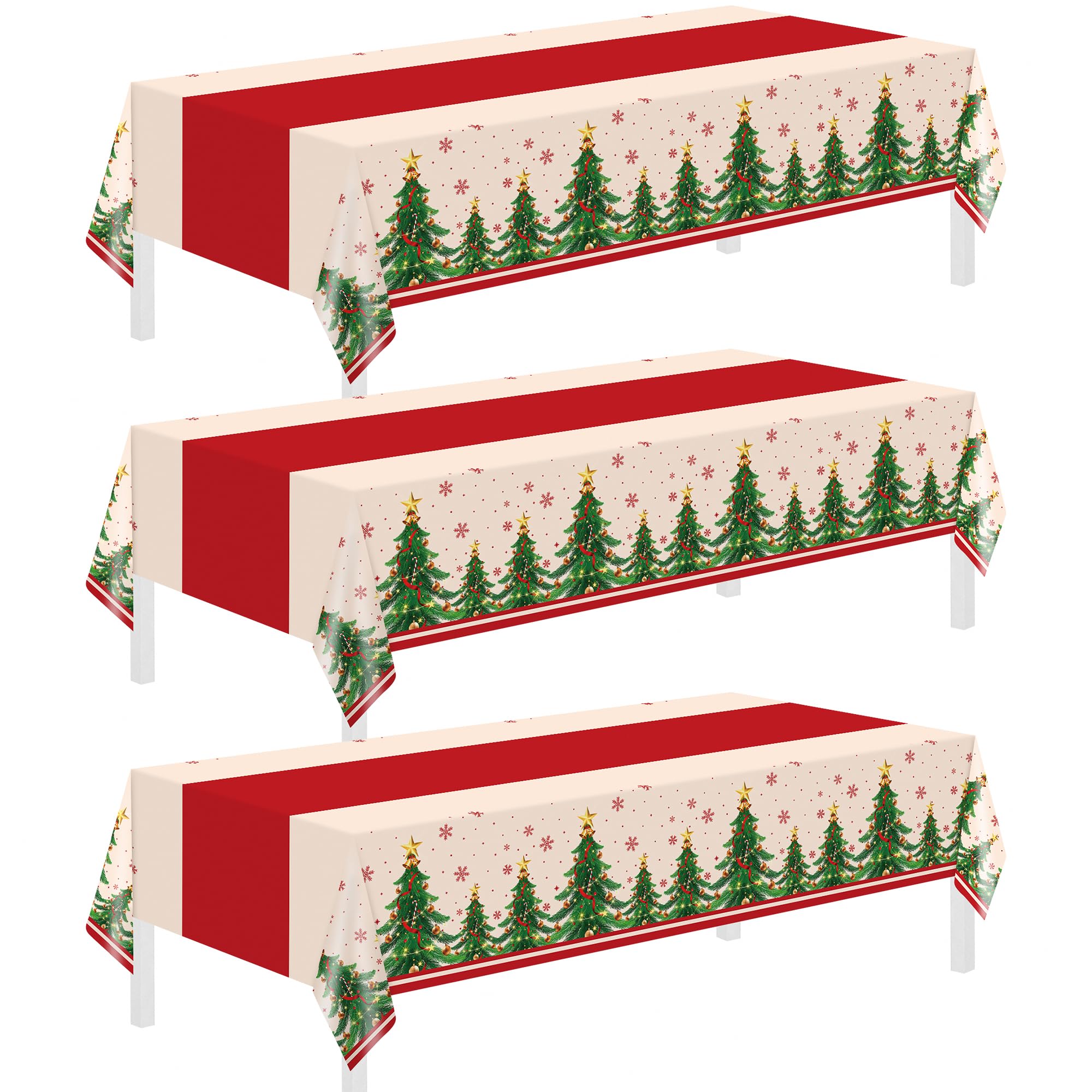 Childom 3 Pack Christmas Tablecloths,Christmas Party Decoration,54 X 108 Inch,Disposable Plastic Table Cloths Rectangular for Party Supplies,Xmas Tree Table Cover for Home,Dinner,Indoor,Outdoor,Picnic