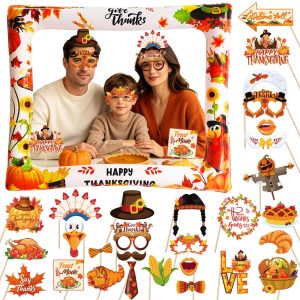 30 PCS Thanksgiving Photo Booth Props with Inflatable Photo Booth Frame