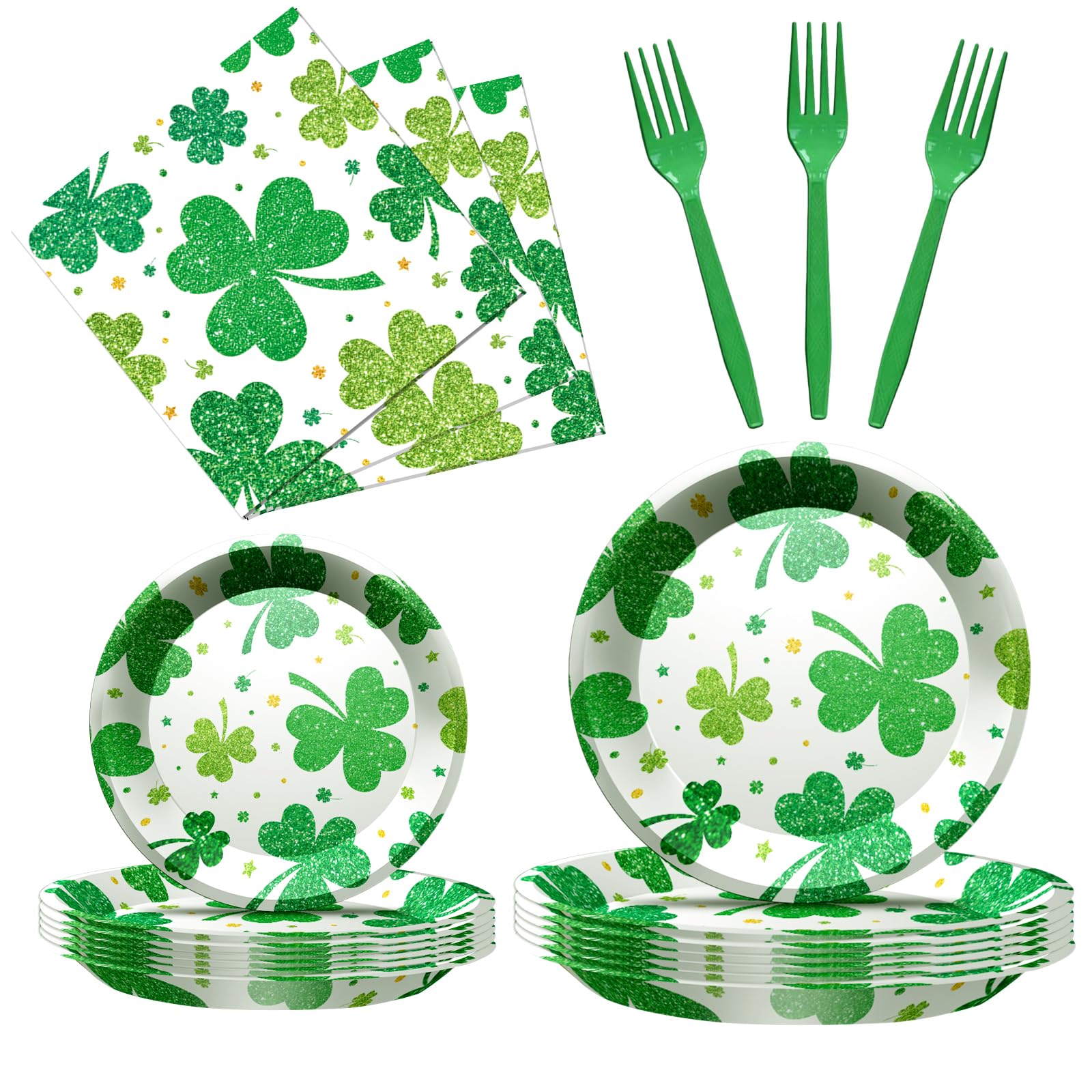 QDIRDEC St. Patrick's Day Party Supplies St Patricks Day Decorations Irish Themed Tableware with Lucky Shamrock Plates Napkins and Forks for Saint Irish Birthday Party Decorations