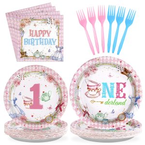 Grencian 96Pcs Onderland First Birthday Party Decorations Serve 24