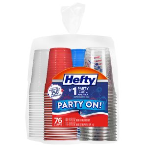 Hefty Party On Disposable Party Cups, Patriotic Color Pack, 76ct