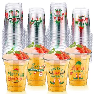 FoldTier 50 Pcs Christmas Elf Cups, 12 oz Disposable Xmas Plastic Cups
