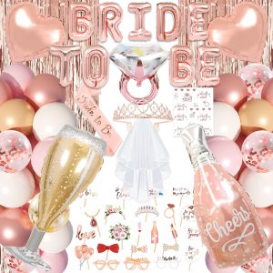 116 Pcs Bachelorette Party Decorations, Bride To Be Decorations include Bride To Be Sash Veil Crown Tattoo Stickers Photo Props Fringe Curtain for Bachelorette Wedding Bridal Shower Decorations