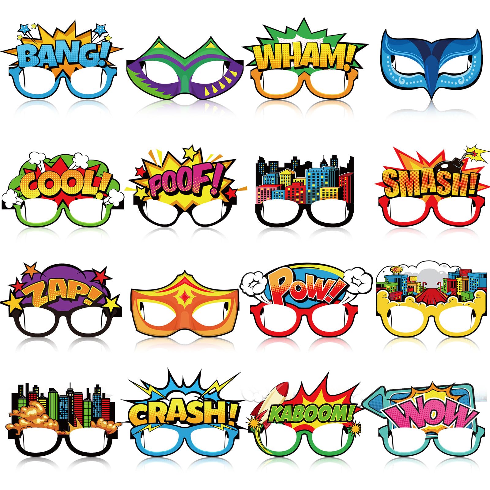 Harrycle 32 Pcs Hero Party Comic Book Paper Glasses Photo Booth Props