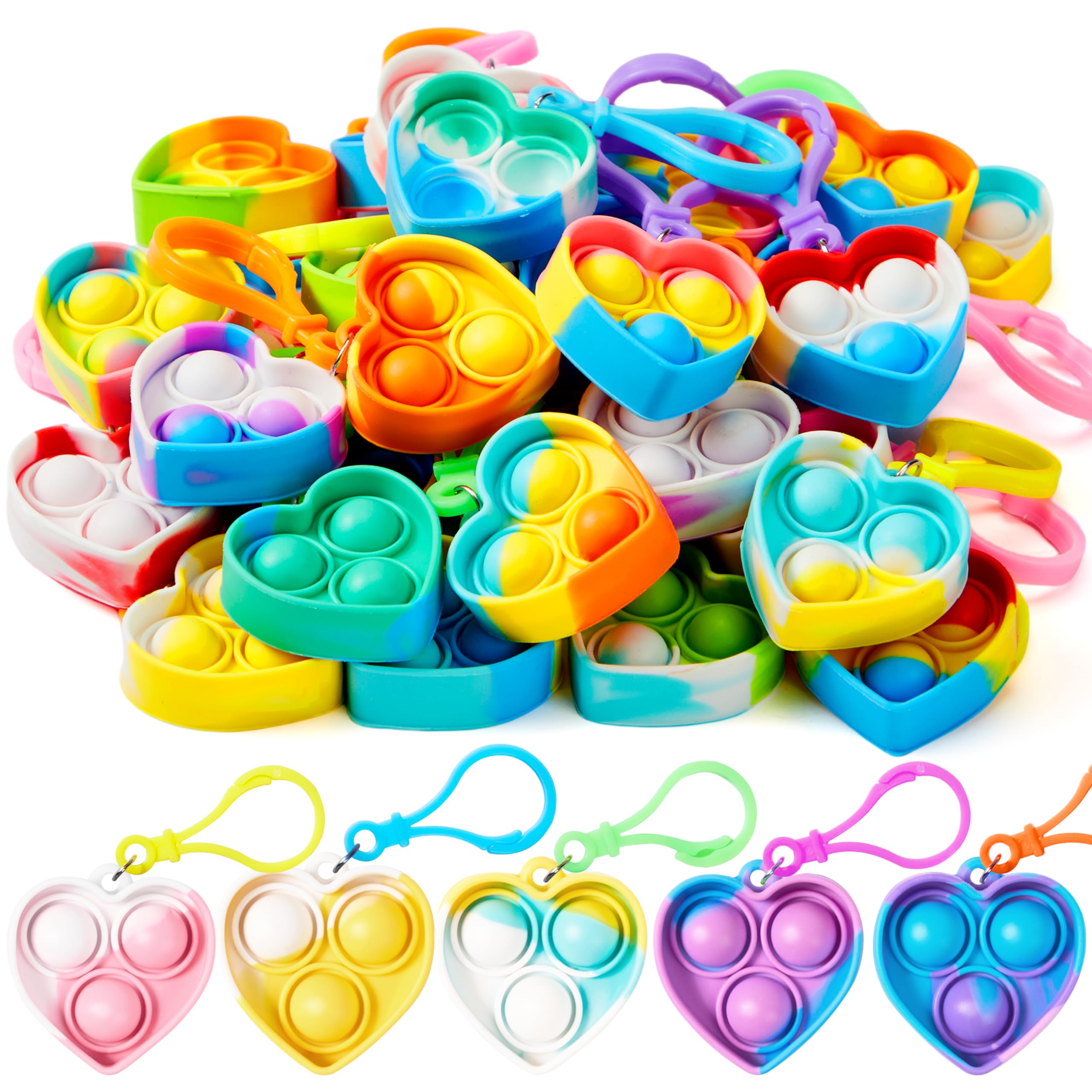 JOYIN Heart Pop Fidget Keychain 30 Pack Pop Fidget Toys Bulk Party Favors for Kids 4-8,8-12 Years, Halloween Birthday Goodie Bags Stuffers Back to School Gifts Classroom Prizes Sensory Toys