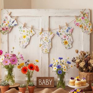 Frienda Baby Shower Banner Wildflower Bodysuit Garland Paper Decor