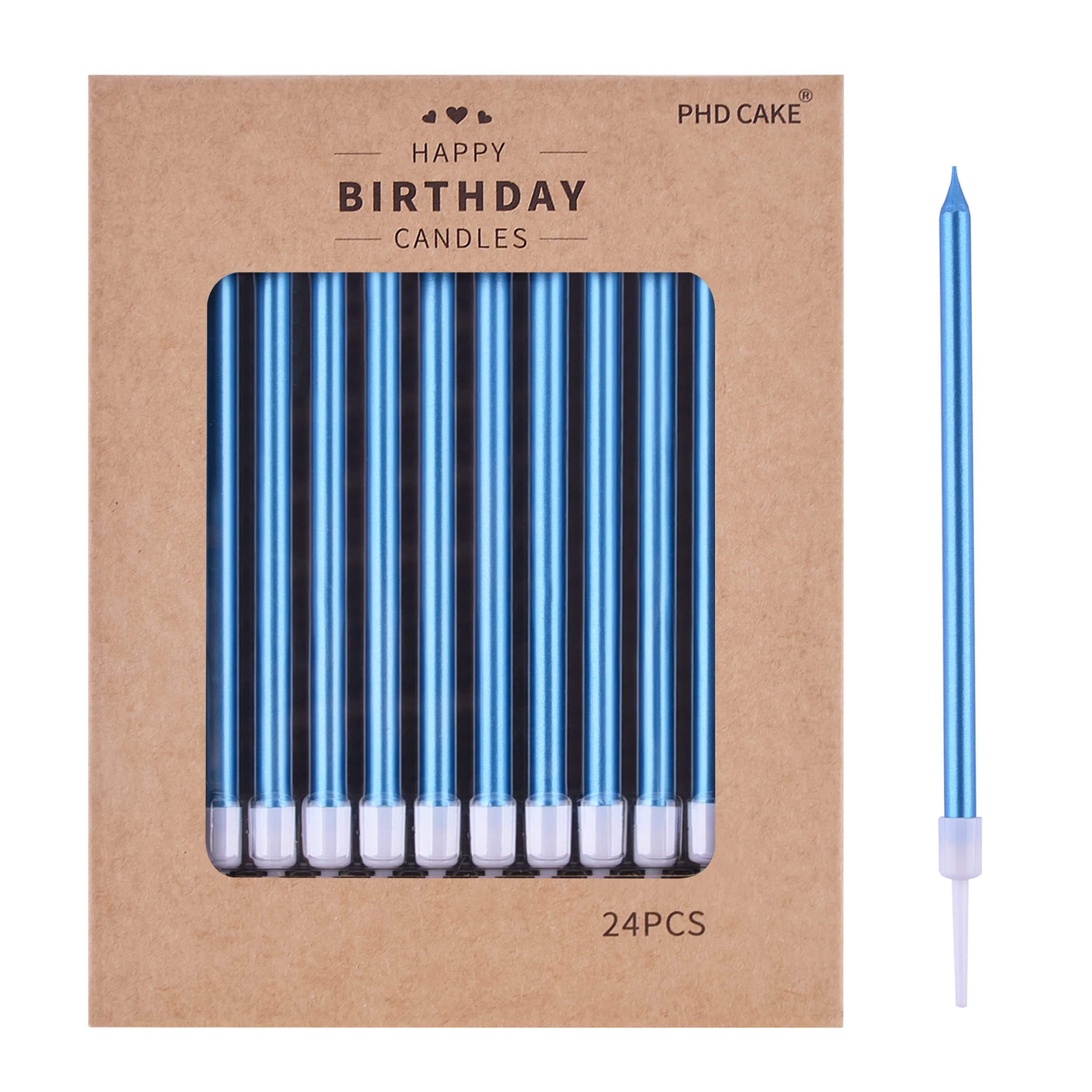 PHD CAKE Blue Long Thin Metallic Birthday Candles, Cake Candles, Birthday Parties, Wedding Decorations, Party Candles