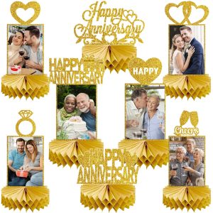 Eucutur Gold Happy Wedding Anniversary Decorations Photo Table Centerpiece