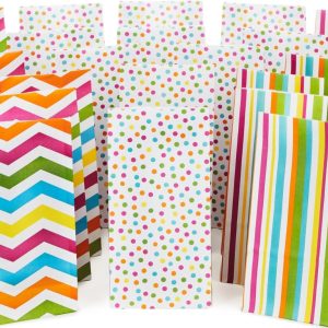 Hallmark Spring Pastel Party Favor and Wrapped Treat Bags, Assorted Designs (30 Ct., 10 Each of Chevron, Dots, Stripes) for Baby Showers, Birthdays, Easter, Mothers Day, Care Packages, May Day