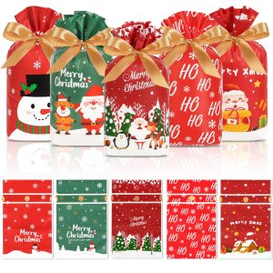 HRX Package 50pcs Christmas Treat Bags Small Christmas Gift Bags Drawstring