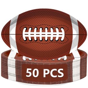 QZYL 50 PCS Football Plates, Football Party Plates, Football Shaped Disposable Paper Plates, Touchdown Party Plates, Football Party Supplies for Football Decorations Sports Birthday Decoration