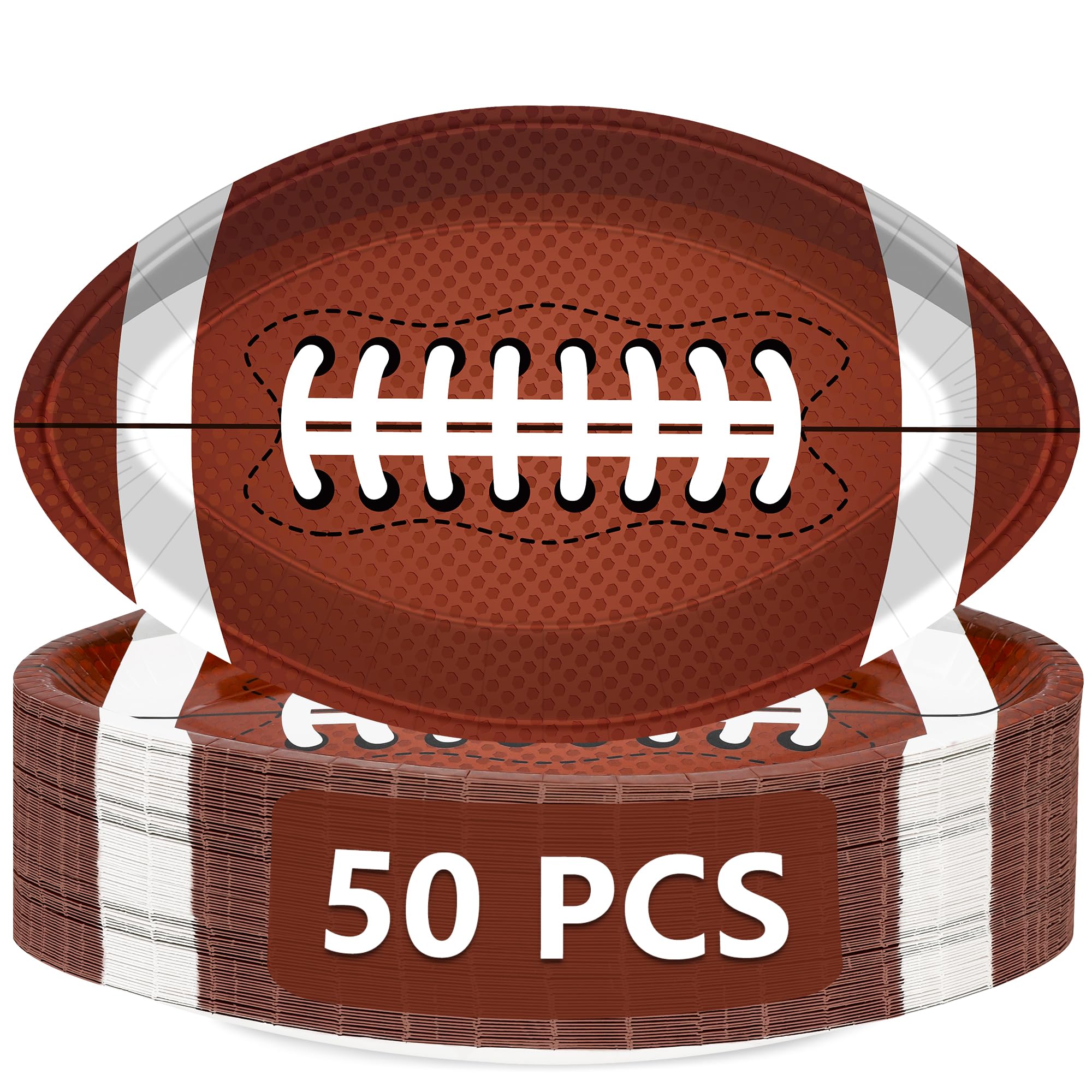 QZYL 50 PCS Football Plates, Football Party Plates, Football Shaped Disposable Paper Plates, Touchdown Party Plates, Football Party Supplies for Football Decorations Sports Birthday Decoration