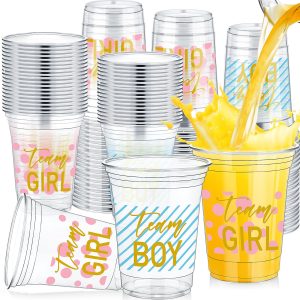 Fuyoooo 100 Pcs Gender Reveal Party Plastic Cup 16 oz