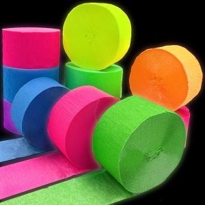 600 feet Glow Crepe Paper Streamers UV Glow Party Neon Streamer Decorations Glow in The Dark Black Light Reactive…