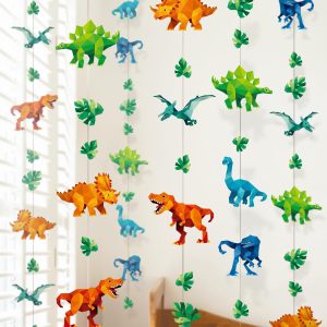 Cheerland Dinosaur Garland Dino Birthday Decorations Jurassic Party Decorations Hanging T-Rex Dino Party Streamers Geometric Dino Party Jurassic Theme Backdrop Pack of 6