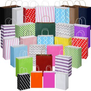 Tenceur 28 Pcs Assorted Sizes Gift Bags with Handles Kraft Paper, Classic
