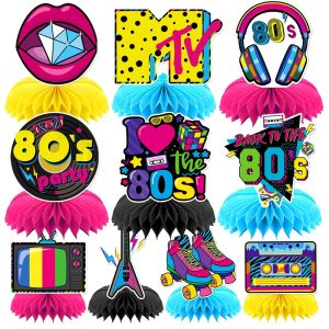 DTOFOOT 10 Pcs 80s Party Decorations, 1980s Table Honeycomb Centerpieces