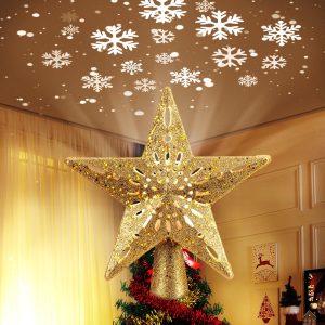 Brightown Christmas Star Tree Topper with Snowflake Projector Lights