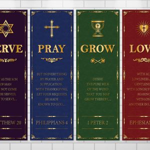 4Pcs Welcome Religious Easter Banners for Church Sanctuary Wall - Hanging Backdrop Worship Christian Nativity Banner Scripture Porch Signs for Easter School Nativity Decor