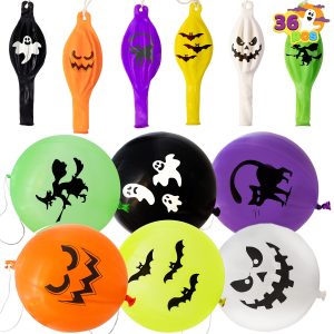 JOYIN 36 Pieces Halloween Punch Balloons for Halloween Punching Balloon Party Favor Supplies Decorations, Trick or Treat Toys,School Classroom Game