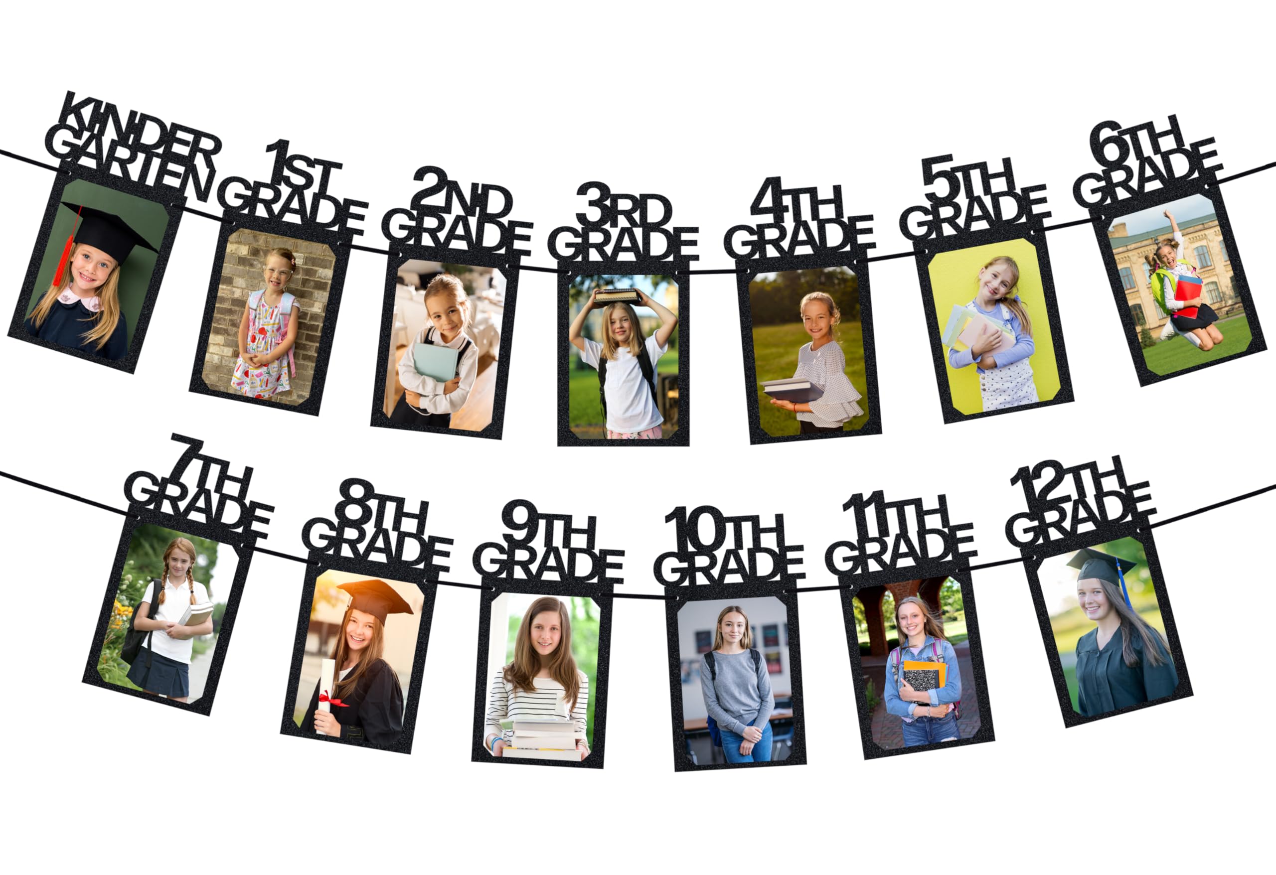 PartyHooman Graduation Photo Banner K-12, Kindergarten to 12th Grade for Middle/Junior, High/Senior Graduation Decorations 2026 | Class of 2026 Party Decorations |Pictures Party Supplies (Pre-strung)